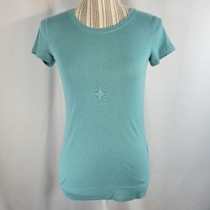 Simply Vera Vera Wang  Blue/Green Banded Hem Short Sleeve Top Size XSmall